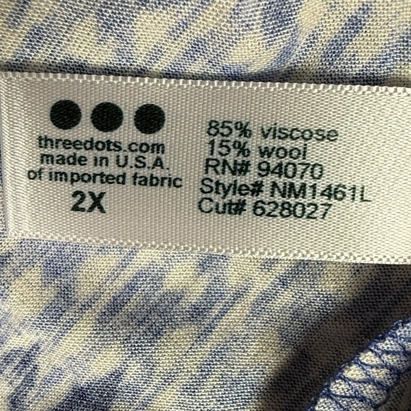Three Dots NWT Women's 2X Blue White Geometric Viscose Wool Tunic Top Mini Dress - Picture 4 of 7
